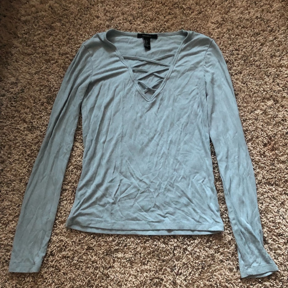 Forever21 Blue Caged Top Long Sleeve ~ Small